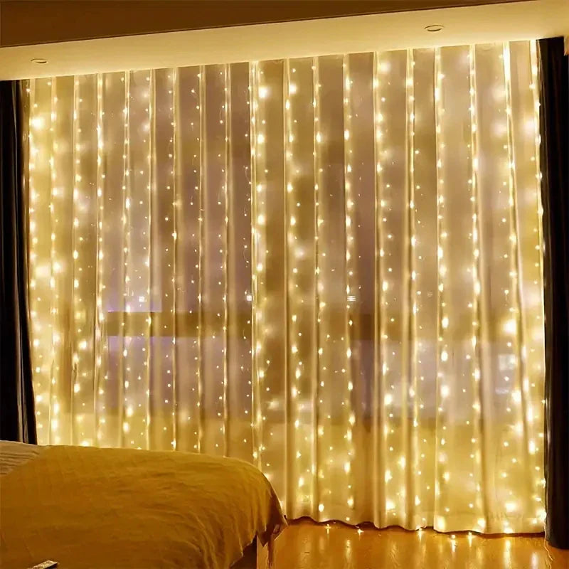 Rynx | 6/4/3M USB Curtain String Lights 8 Modes Bedroom Home Christmas Tree Garland Light Wedding Christmas Holiday Decor Fairy Lights