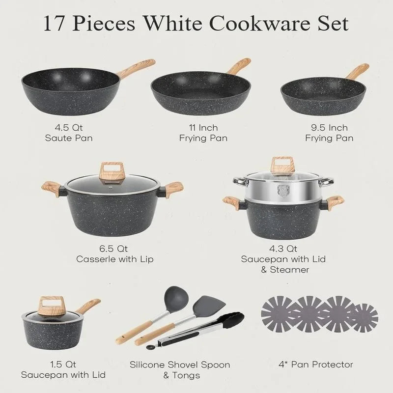 Rynx | SODAY 12 Piece Granite Nonstick Cookware Set - Induction Compatible Kitchen Pots and Pans