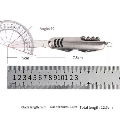 Rynx | Portable 11 in 1 Multifunction Pocket Knife - Stainless Steel Outdoor Emergency Tool with Bottle Opener and Cork Drill