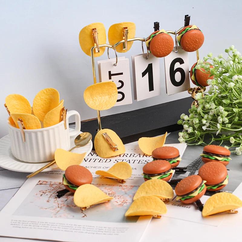 Rynx | 5-piece DIY hairpin set with cute food theme - Cute hamburger, chips, and cookie designs for kids