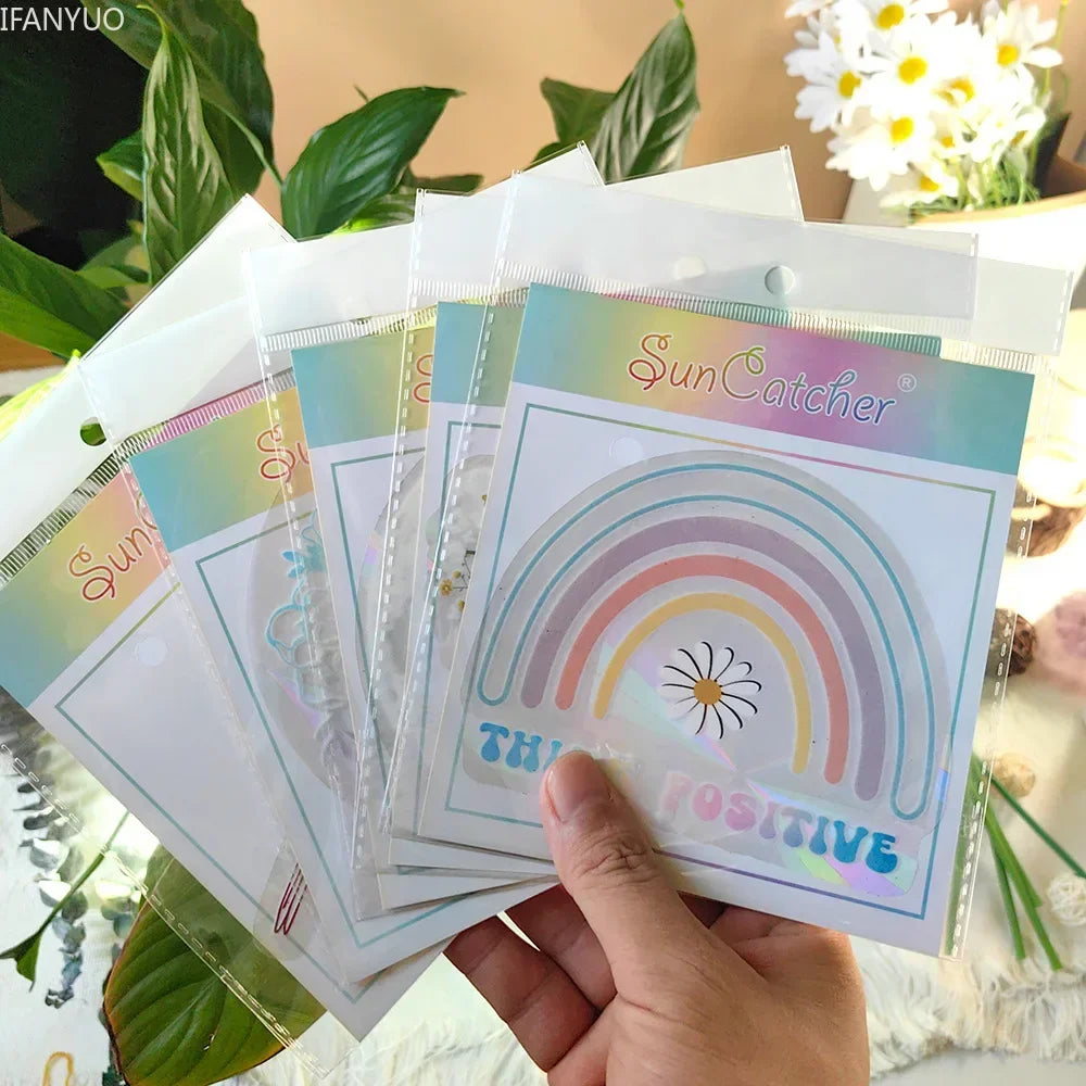 Rynx | PVC Self-Adhesive Glass Window Stickers | Sun Catcher Cat Moth Energy Suncatcher | Rainbow Prisms Sunlight Decals
