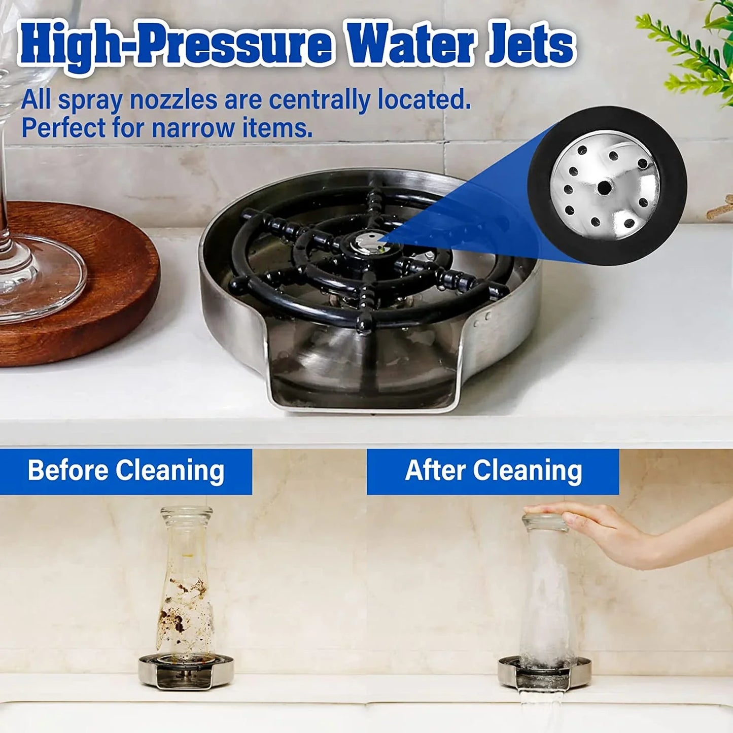 Rynx | Stainless Steel Kitchen Sink Glass Rinser - Faucet Glass Rinser and Bottle Washer for Kitchen Sinks - Essential Kitchen Sink Accessories