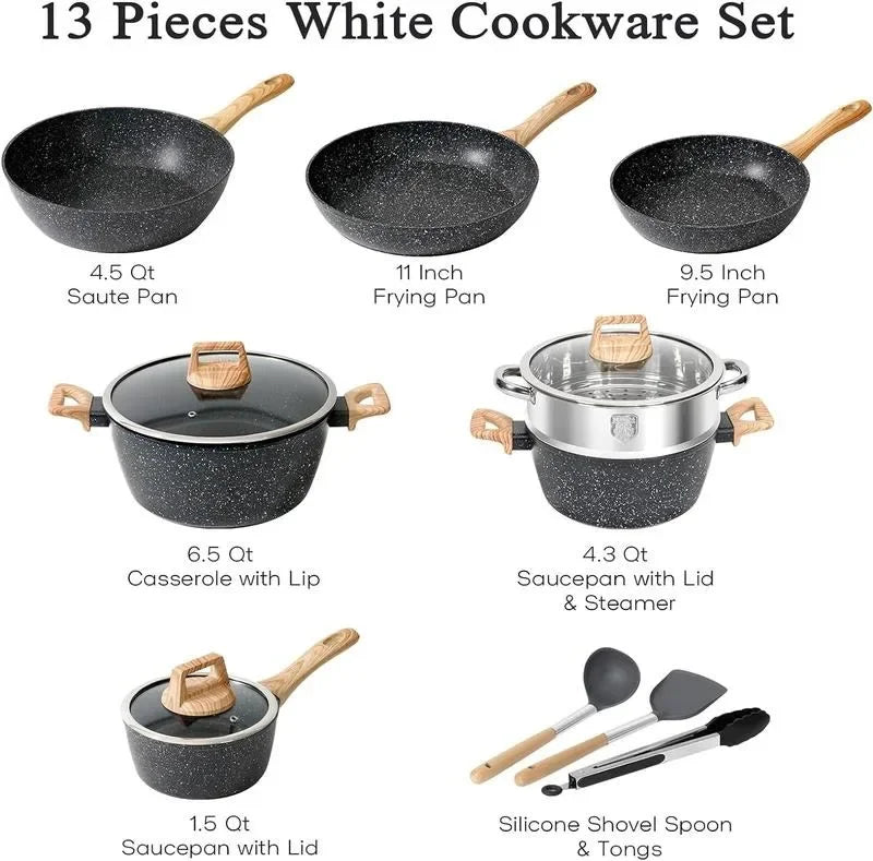 Rynx | SODAY 12 Piece Granite Nonstick Cookware Set - Induction Compatible Kitchen Pots and Pans
