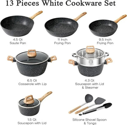 Rynx | SODAY 12 Piece Granite Nonstick Cookware Set - Induction Compatible Kitchen Pots and Pans