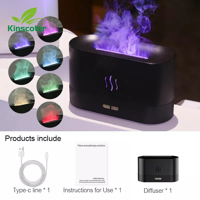 Rynx | Kinscoter Ultrasonic Cool Mist Maker - Aroma Diffuser Air Humidifier with LED Essential Oil Flame Lamp - Difusor Fogger