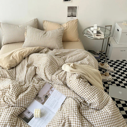 Rynx | Striped Plaid Series Bedding Comforter Sets Duvet Cover Sheet Set with Pillowcase Bedding Set for Queens/King Bed