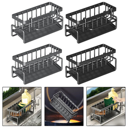 Rynx | Stainless Steel Sink Drain Rack with Sponge Storage - Kitchen Faucet Holder and Soap Drainer