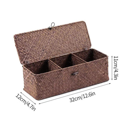 Rynx | Natural Seaweed Organizer Basket with Lid - Stylish Storage Solution for Cosmetics, Small Items, and Laundry