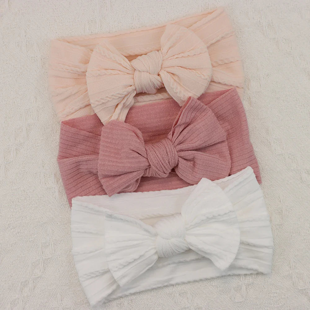 Rynx | 3Pcs Baby Headband Set: Knit Bows, Elastic Nylon Turban