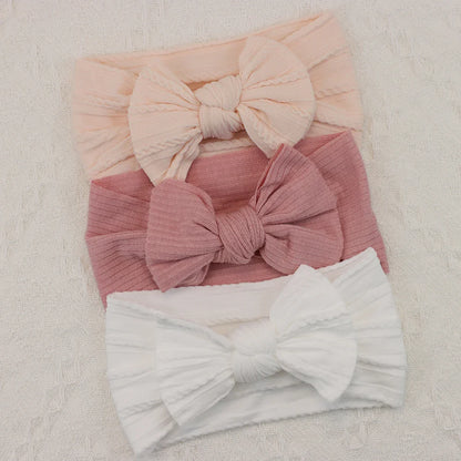 Rynx | 3Pcs Baby Headband Set: Knit Bows, Elastic Nylon Turban