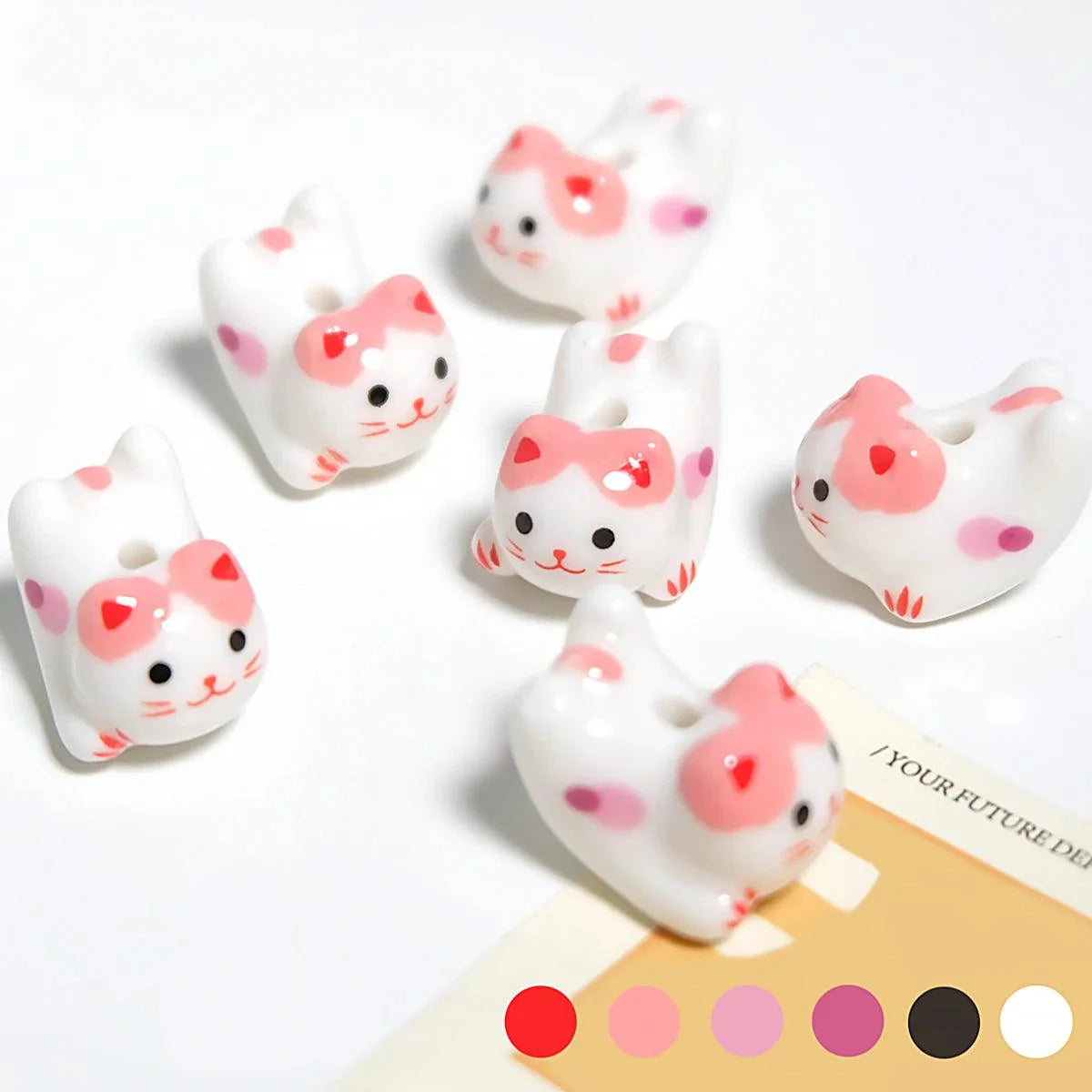 Rynx | Charming anime-inspired lucky cat ceramic beads for creative jewelry projects - 15x21mm porcelain essentials with vertical hole