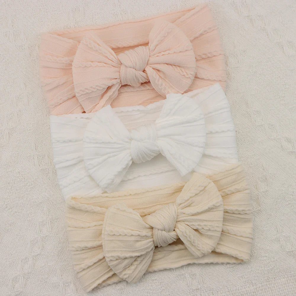 Rynx | 3Pcs Baby Headband Set: Knit Bows, Elastic Nylon Turban