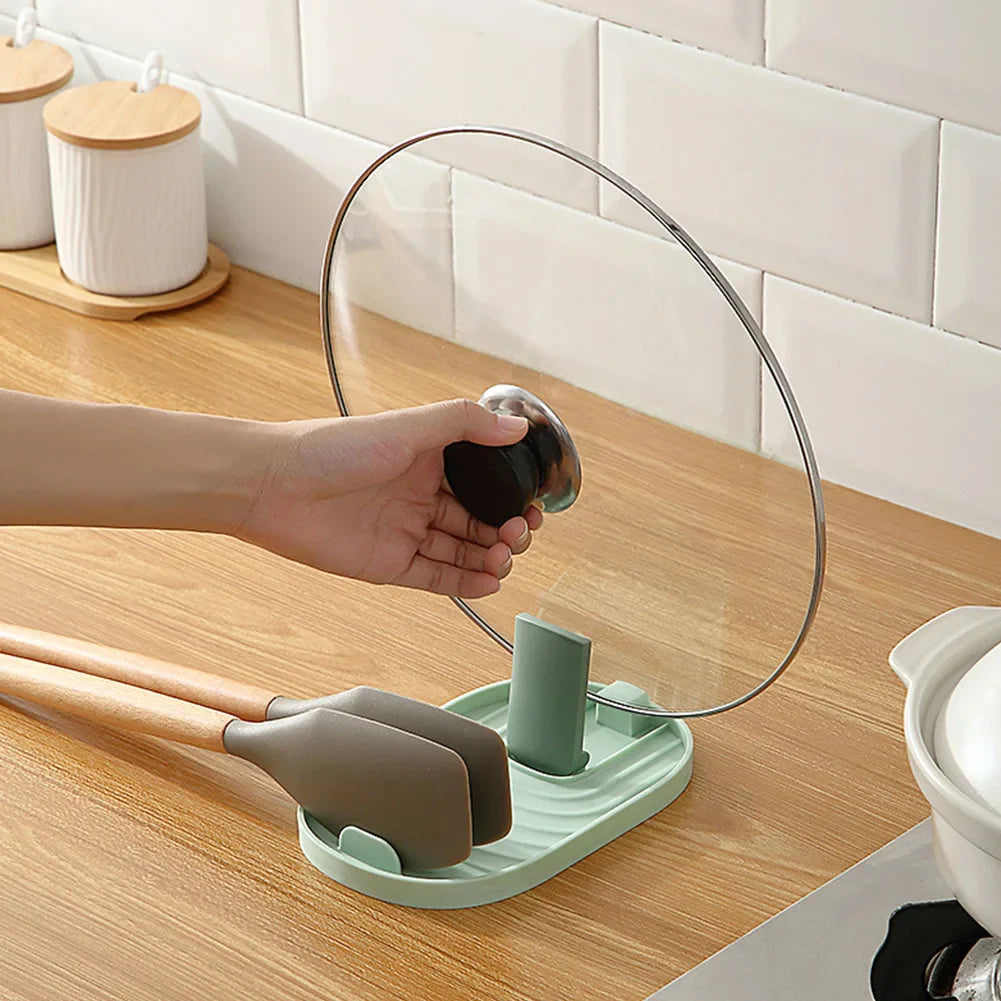 Rynx | Multifunction Ladle Spoon Rest & Utensil Organizer - Kitchen Storage Shelf with Pot Lid Storage Pad - Plastic Spatula Holder Racks