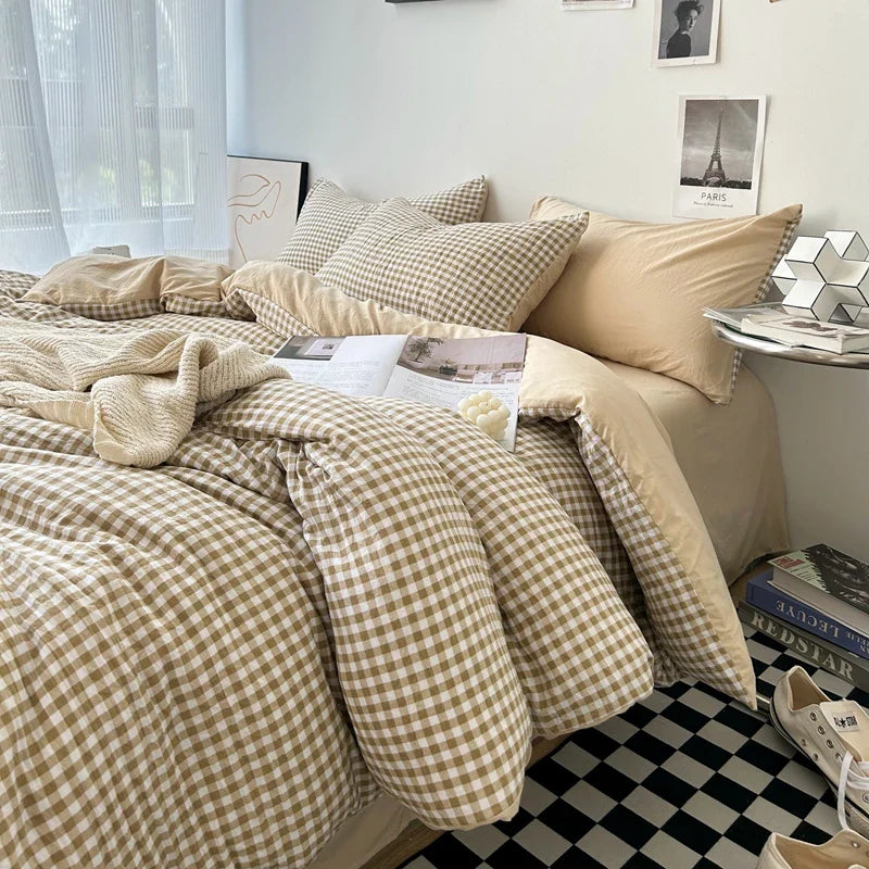 Rynx | Striped Plaid Series Bedding Comforter Sets Duvet Cover Sheet Set with Pillowcase Bedding Set for Queens/King Bed