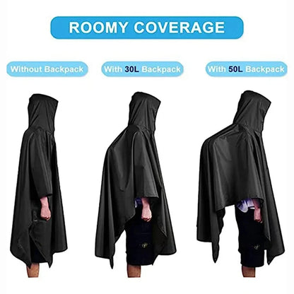 Rynx | 3 in 1 Outdoor Military Raincoat - Hooded Waterproof Rain Poncho with Sleeves, Motorcycle Rain Cover, Ideal for Camping, Hiking and Travel