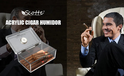 Rynx | Scotte Acrylic Cigar Case Humidor – Holds 20 Cigars, Includes Hygrometer, Humidifier, Cigar Cutters, Punch & Accessories