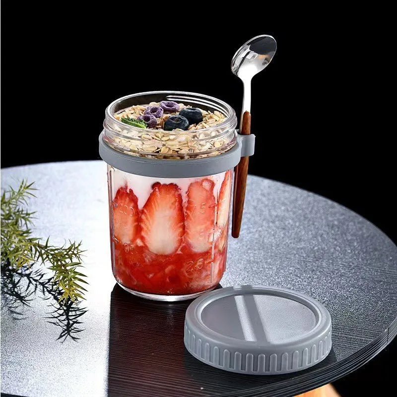 Rynx | Multifunctional Portable Breakfast Cup with Lid and Spoon - Perfect for Oatmeal, Cereal, Nuts, Yogurt, Salad, and More! Heat-Resistant Tumbler for Juice and Milk On-the-Go