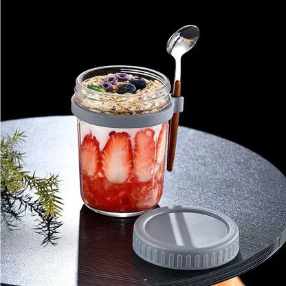 Rynx | Multifunctional Portable Breakfast Cup with Lid and Spoon - Perfect for Oatmeal, Cereal, Nuts, Yogurt, Salad, and More! Heat-Resistant Tumbler for Juice and Milk On-the-Go