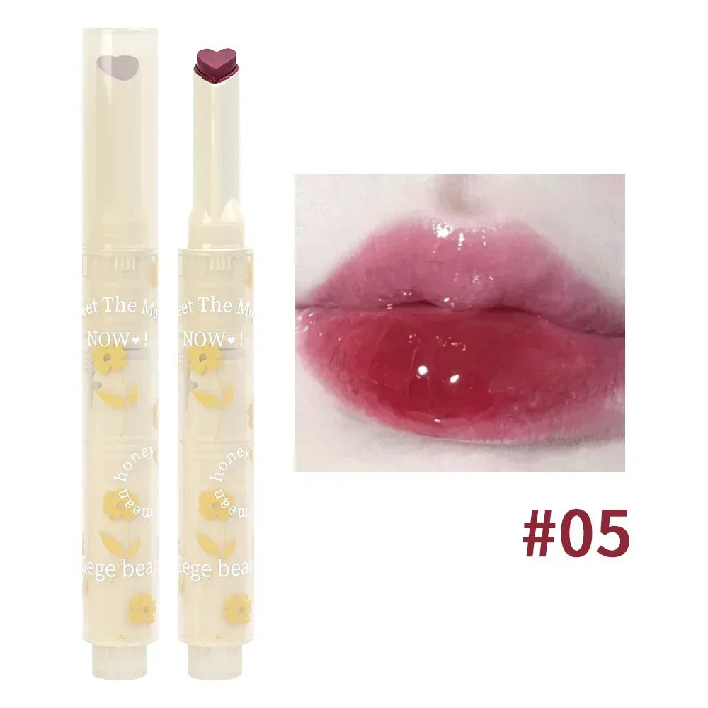 Rynx | Thin Tube Flower Lipstick Pencil Heart-Shaped Gel Lipstick Pencil Makeup Long-Lasting Moisturizing Lip Lacquer Girls Korean Cosmetics