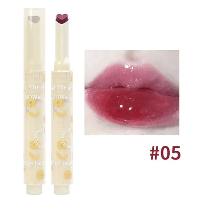 Rynx | Thin Tube Flower Lipstick Pencil Heart-Shaped Gel Lipstick Pencil Makeup Long-Lasting Moisturizing Lip Lacquer Girls Korean Cosmetics