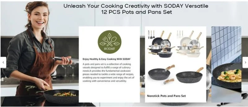Rynx | SODAY 12 Piece Granite Nonstick Cookware Set - Induction Compatible Kitchen Pots and Pans