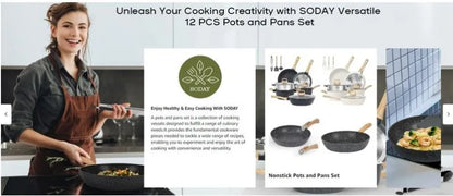 Rynx | SODAY 12 Piece Granite Nonstick Cookware Set - Induction Compatible Kitchen Pots and Pans