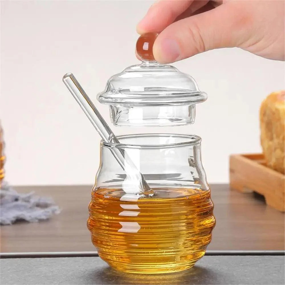 Rynx | Elegant clear glass honey jar collection with dipper and lid - Perfect for any occasion