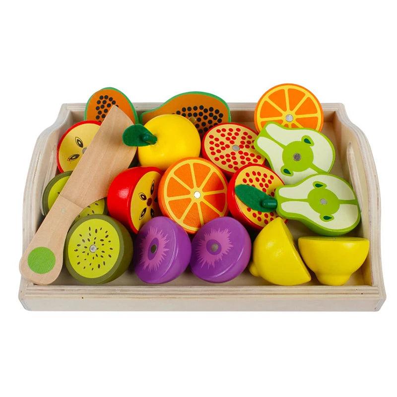 Rynx | Montessori Wooden Kitchen Play Set - Interactive Do-Kergen Toy with Fruit & Vegetable Cutting Set for Children