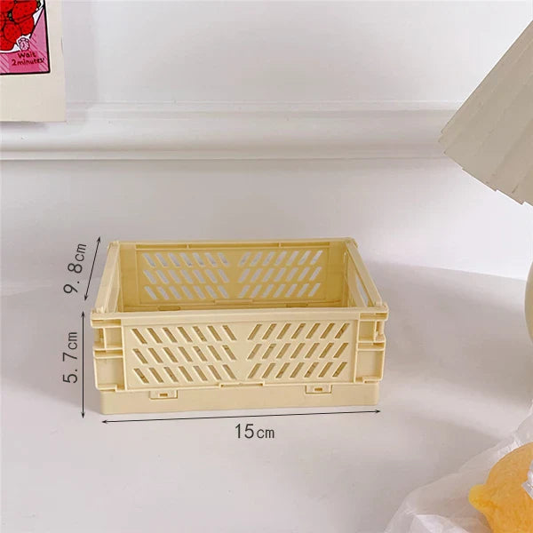 Rynx | In-Desk Storage Baskets Foldable Makeup Stationery Storage Organizer Rack Cute Desk Foldable Mini Plastic Collapsible Basket