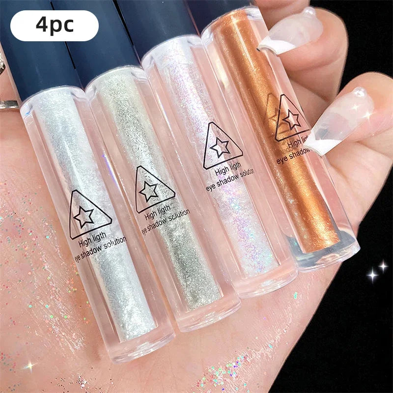 Rynx | 4pcs/1pcs Flüssiger Lidschatten Perlen Glitzer Lang anhaltend Wasserdicht Flüssiger Lidschatten Schnelltrocknender Glitzer Schimmer Augen Make-up