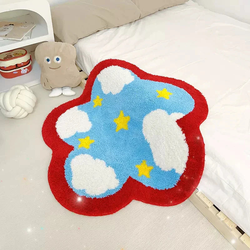 Rynx | Nordic Tufting Sky Star Living Room Rug Soft Flower Shape Kids Play Mat Non-Slip Carpet Mat Kawaii Home Tidy Decor 90x90cm