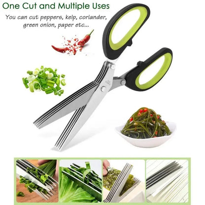 Rynx | Stainless Steel Multi-Layer Kitchen Scissors for Herbs, Green Onions, and Vegetables with Safety Cover