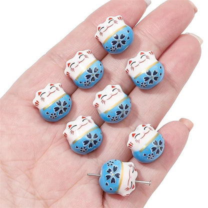 Rynx | Set of 2 Artisan 14mm Ceramic Lucky Cat Charms for Creative Jewelry Designs