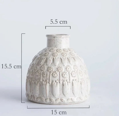 Rynx | Relief Ceramic Vase European Retro Vase Living Room Desk Decoration Ornaments Flower Vases Dried Flower Arrangement Container