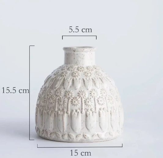 Rynx | Relief Ceramic Vase European Retro Vase Living Room Desk Decoration Ornaments Flower Vases Dried Flower Arrangement Container