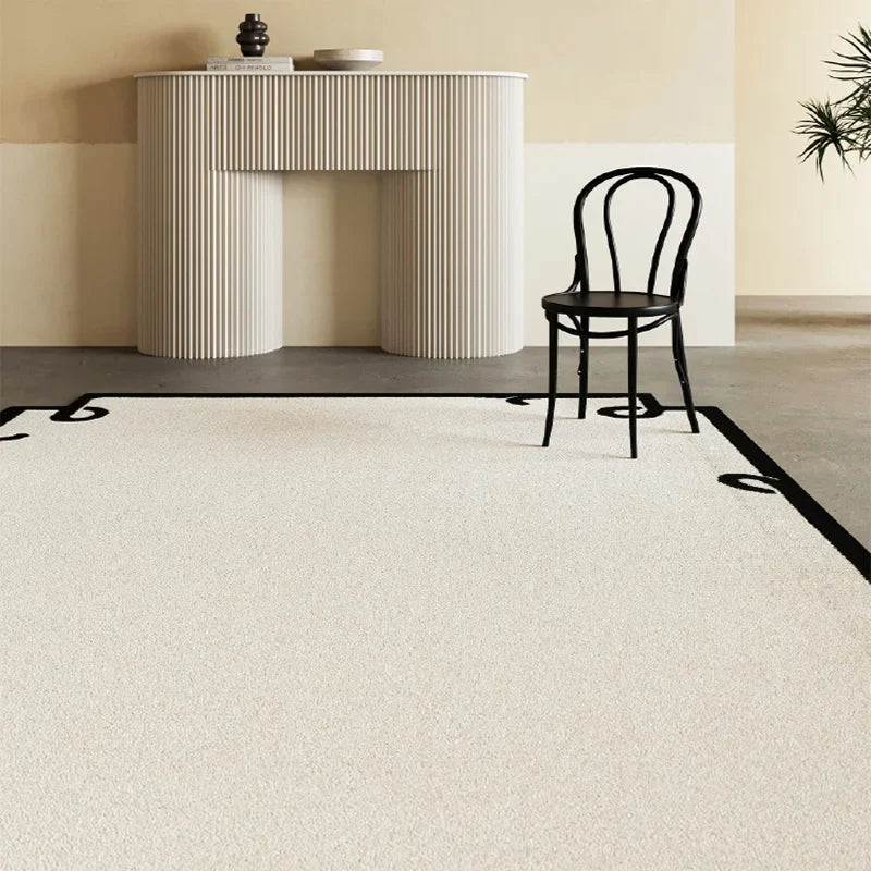 Rynx | Minimalist Beige Living Room Sofa Coffee Table Rugs Black Striped Large Area Nightstand Rug French Style Wardrobe Rugs Carpet