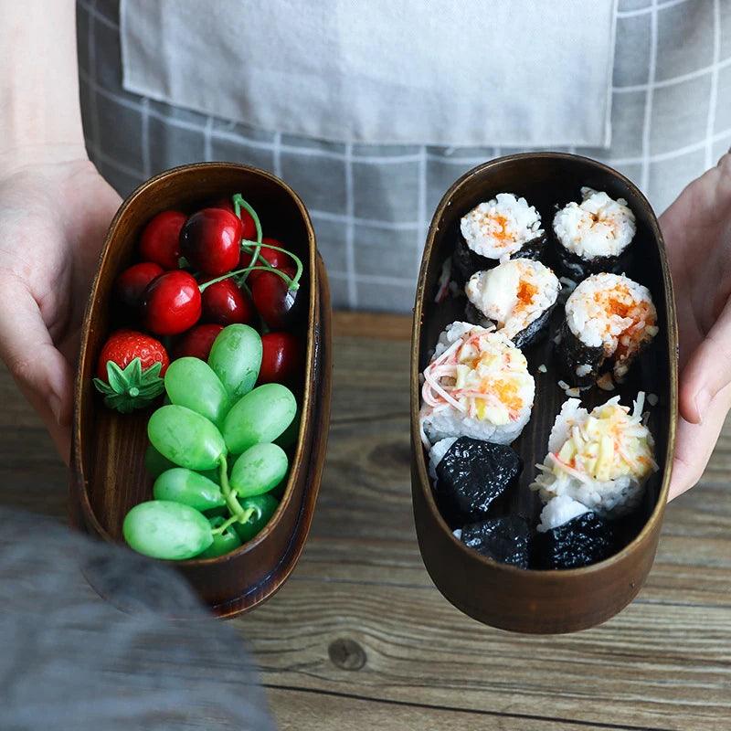 Rynx | Elegant Japanese Wooden Bento Box - Eco-friendly Portable Lunch Container for Meals, Sushi, and Snacks