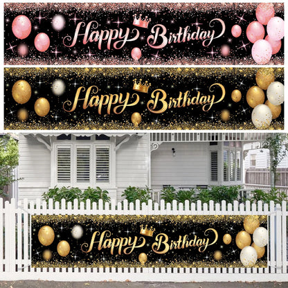 Rynx | Gold Glitter Happy Birthday Party Backdrop - Black Adult Theme Photo Decoration, DIY Backdrops for Party Supplies