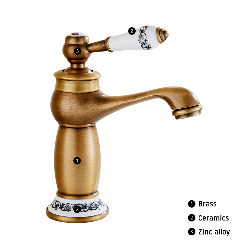Rynx | HeritageFlow – Vintage Bronze Faucet with Porcelain Handle