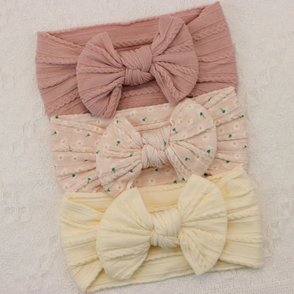 Rynx | 3Pcs Baby Headband Set: Knit Bows, Elastic Nylon Turban