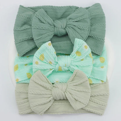 Rynx | 3Pcs Baby Headband Set: Knit Bows, Elastic Nylon Turban