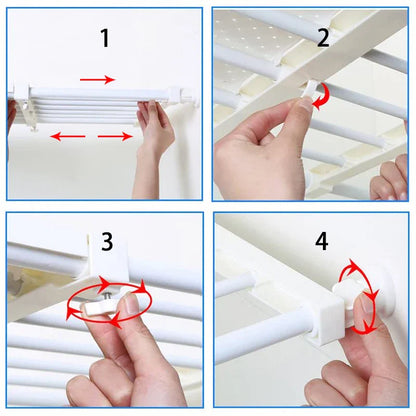 Rynx | White Expandable Divider - Adjustable Clothing Closet Shelf for Wardrobe, Kitchen, and Bathroom Storage, Punch-free Shelf Dividers