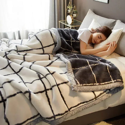 Rynx double-sided printed autumn winter blankets for the bed soft warm encrypted flocking crinkle blanket skin-friendly weighted blanket
