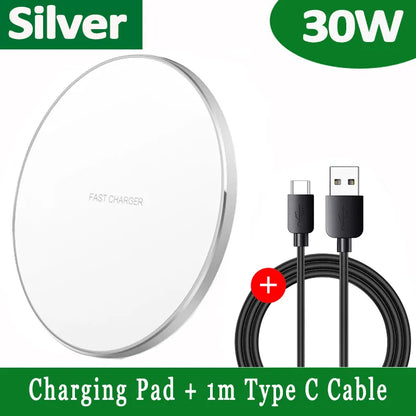 RYNX | 30W Fast Wireless Charging Pad | Premium Usb C Charging Cable Magsafe Charger For Apple Iphone, Samsung & Android - Fast Wireless Charging Pad