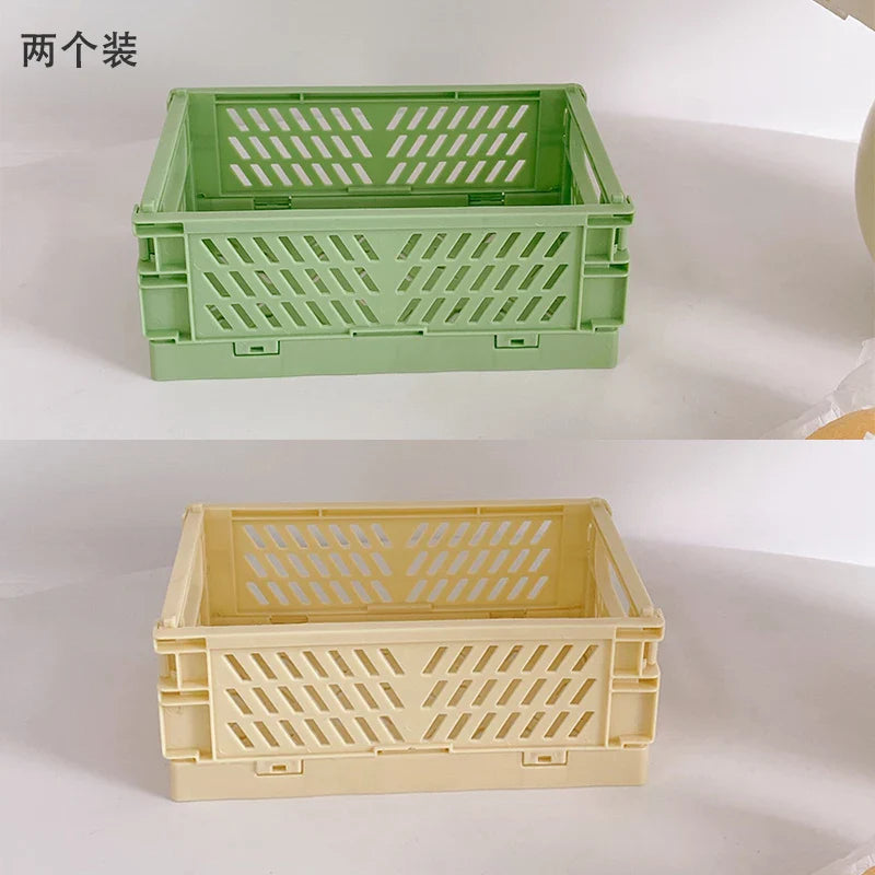 Rynx | In-Desk Storage Baskets Foldable Makeup Stationery Storage Organizer Rack Cute Desk Foldable Mini Plastic Collapsible Basket