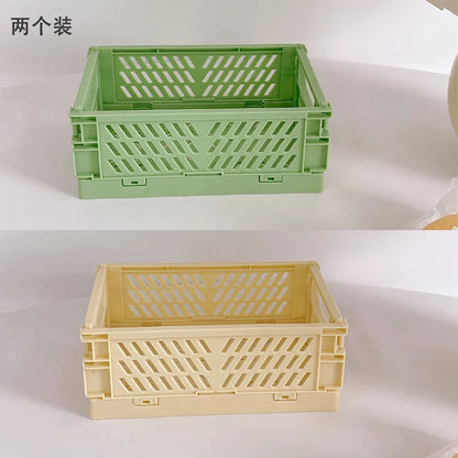 Rynx | In-Desk Storage Baskets Foldable Makeup Stationery Storage Organizer Rack Cute Desk Foldable Mini Plastic Collapsible Basket