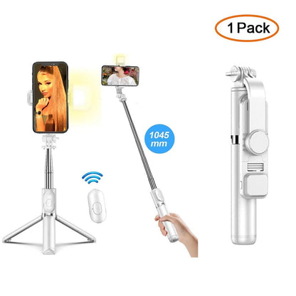 Rynx | Versatile wireless tripod selfie stick with Bluetooth remote control, 360° rotation and built-in fill light - Compatible with Android and iOS