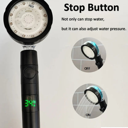 Rynx | LED Digital Temperature Display Shower Head | Black with Colorful Fan & Temperature Control | High Pressure Rainfall Bathroom Showerhead