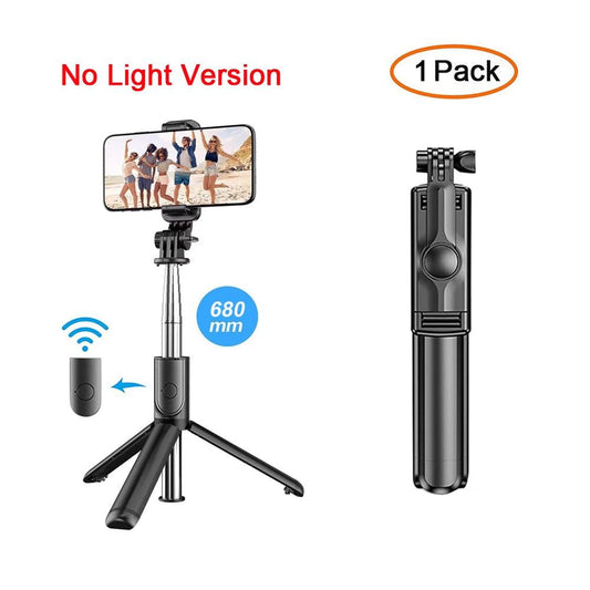 Rynx | Versatile wireless tripod selfie stick with Bluetooth remote control, 360° rotation and built-in fill light - Compatible with Android and iOS