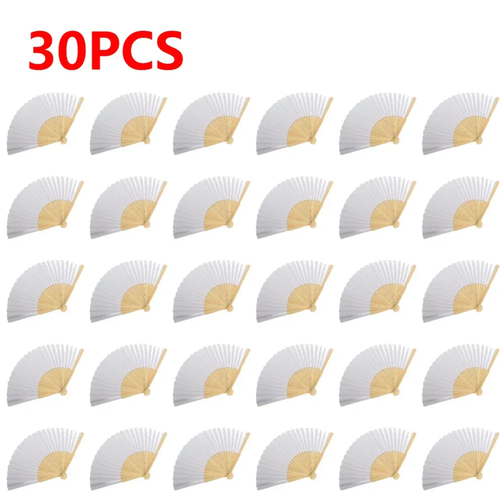 Rynx | DIY Paper Bamboo Folding Fans - Blank White Fans for Calligraphy, Painting, Wedding Gifts - Adults & Children's Practice (1-50pcs)